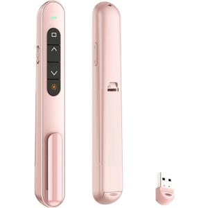 QUI Presentation Clicker for PowerPoint, RF 2.4GHz USB Wireless Presenter Remote with Volume Control, PowerPoint Clicker Slide Advancer for Mac, Windows, Laptop, Keynote (Pink)