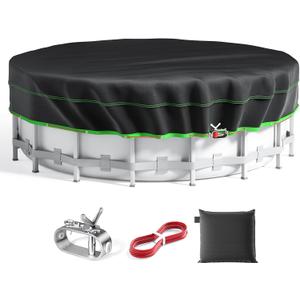 18 Ft Round Pool Cover, Solar Cover for Above Ground Pools, Heavy Duty Swimming Pool Cover Protector with Winch and Cable, Strong Tear Resistant Winter Pool Cover Ideal for Waterproof and Dustproof (Black-Green)