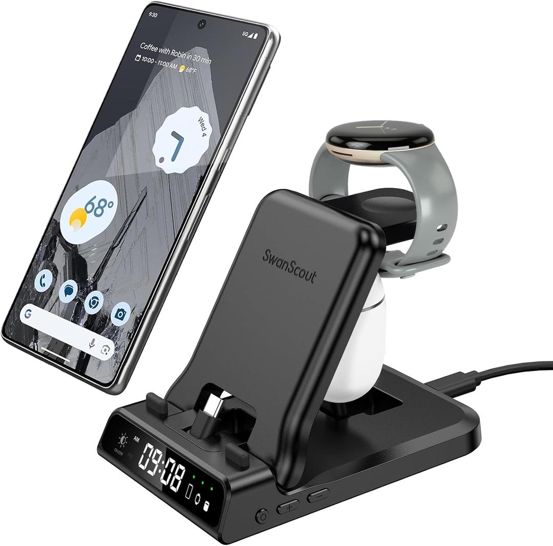 3 in 1 USB C Charging Station for Google Pixel Watch 1 (Not for Watch 3/2), 701G, 25W Super Fast Wired Charger Stand for Pixel 9 Pro/9 Pro XL/9/8/7/6/5/4/3/2, Pixel Buds Pro/2/A-Series