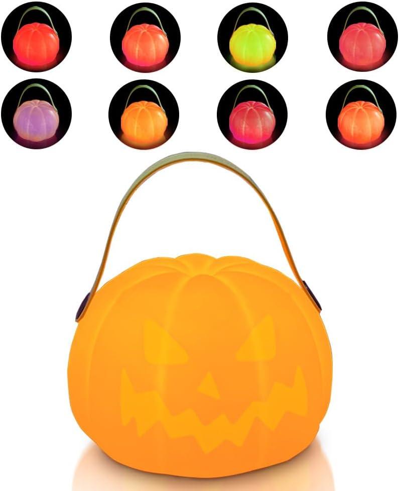 LEDHOLYT Night Light for Kids, Rechargeable LED Pumpkin Cordless Lamp with Control, 7 Colors Dimmable Halloween Lamp for Bedroom Nightstand Camping Decoration Gift (Pumpkin-Yellow)