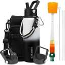 Insulated Water Bottle 40oz,Triple Wall Vacuum Stainless Steel(Dishwasher Safe),Leak Proof & Non-BPA,Flask Jug with Paracord Handle & Straw Spout Lids Sports Gradient black