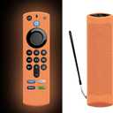 Stick 4k Max Case for TV Stick 3rd Gen 2021 Glow in The Dark, Orange Voice TV Remote Protective Silicone Cover with Lanyard- LEFXMOPHY (Glow Orange)