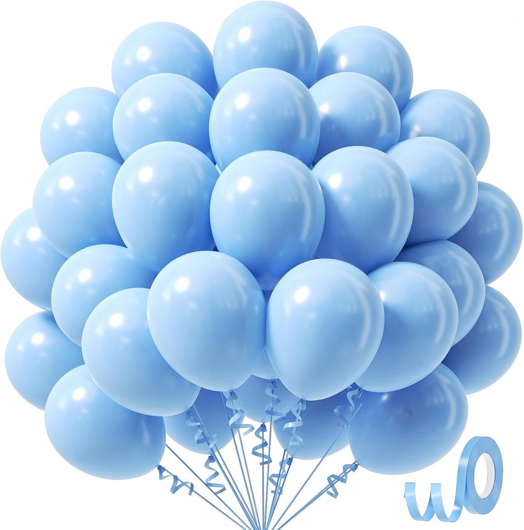 Awenztech Light Blue Balloons 12 inch, Pastel Blue Latex Balloon 50pcs Party Balloons for Graduation Baby Shower Gender Reveal Wedding Birthday Party Decorations