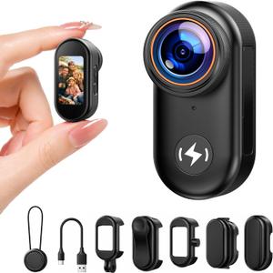 4K Mini Body Camera with 64GB Card, 1.47" Display Wearable POV Camera, Action Camera with Magnetic Mount, One-Button Recording Portable Camcorder, WiFi App Control for Vlogging Travel Security
