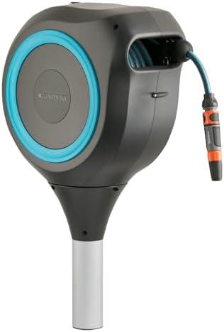 GARDENA (18614-80) 66' x 1/2" Automatic Retractable Garden Hose Reel on Metal Spike, 66' Outside Garden Hose Length, with 360° Rotation to Reach All Areas of Your Yard