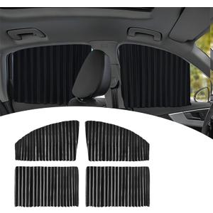 4 PCS Car Side Window Sun Shade, 17.71In x 31.49In Fabric Vehicle Front Curtain, Keep Cool, 35.43In x 17.71In Automotive UV Protector, Universal Automotive Heat Insulator (Black)