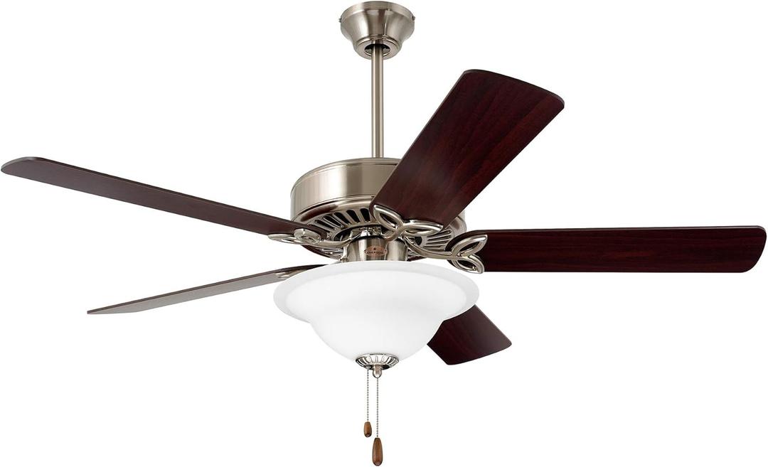 Luminance CF712BS Pro Series LED Ceiling Fan with Pull Chain | 50 Inch Fixture with Dual Mount for Flush or Downrod Hanging | Reversible Blades with Light Bulbs Included, 50-Inch, Brushed Steel