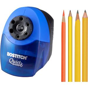 Bostitch Office QuietSharp 6 Electric Pencil Sharpener, Heavy Duty Classroom Sharpener, Size Selector with 6 Different Sizes, Perfect for Classroom and Homeschool Use, Blue (Classroom Sharpener)