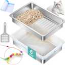 Stainless Steel Sifting Litter Box for Pine Pellets,Sifting Cat Litter Box for Wood Pellets,Extra Large Sifter Litter Pan System with Litte Liners and Scoop-20 ''Lx 13.8''W x 6''H
