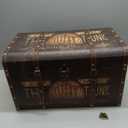 Household Essentials Large Decorative Trunk, Vintage Decoupage, Metal Accents with Leather Strapping, Strong MDF Frame, Clasps Shut, Brown