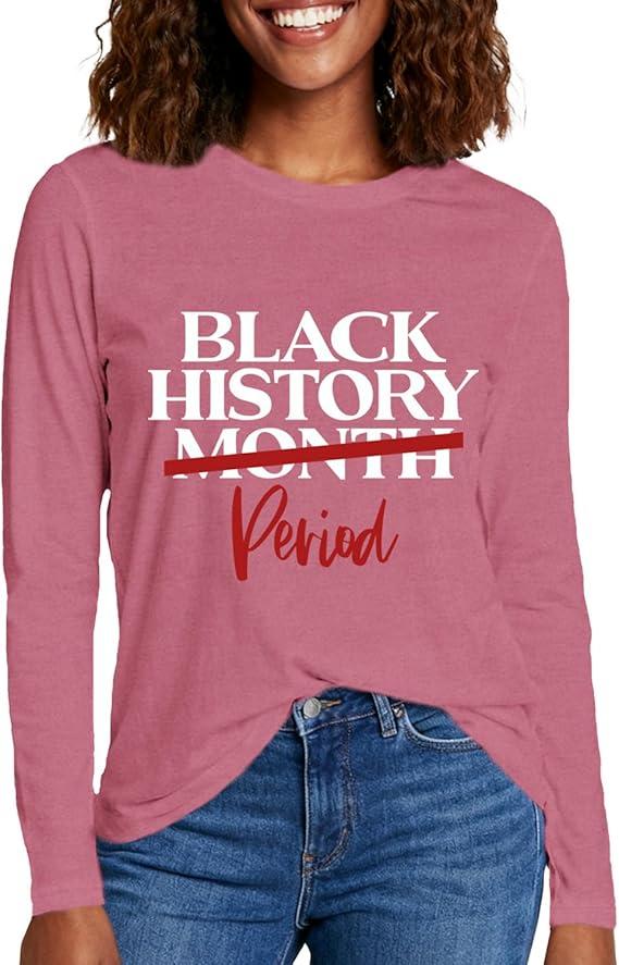 Womens Black History Month Shirts Africa American Tshirts Black Pride Long Sleeves (Pink,XL)