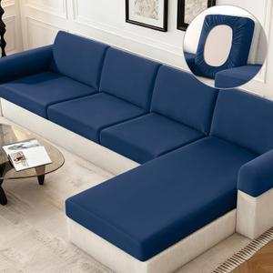 KinCam Sectional Couch Covers Stretch Couch Cushion Covers for L Shaped Couch Cover, Sofa Cushion Covers Washable 3 Pieces Sectional Covers Sofa Covers(2 Seater + 1 Chaise, Dark Blue)