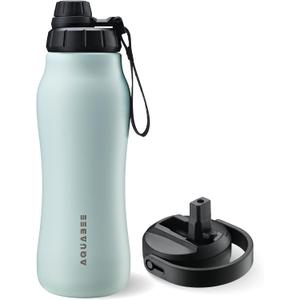 Insula Stainless Steel Water Bottle with Spout & Straw lid, BPA Free & Leakproof, Double Walled Vacuum Insulated water bottle for Sports, Bike, Travel & Hiking (Aqua Mist, 24 Oz)