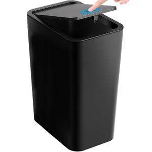 Homie Slim Bathroom Trash Can 2.9 Gallon with Pop-Up Lid, Bag Holding Clips, Use as Mini Garbage Basket, Slim Dust Bin, or Decor in Bathroom, Restroom, Kitchen (Black) 