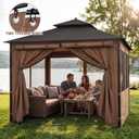 Batiyeer Gazebo Privacy Curtains 10' x 12' Outdoor Gazebo Curtains Waterproof with Mosquito Net Windows, Replacement 4-Panels Side Wall with Zippers for Patio Garden and Backyard, Brown(Curtain Only)