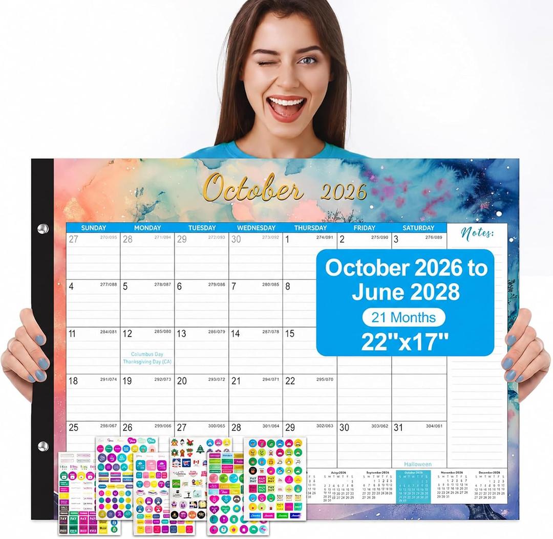 Large Desk Calendar 2027, Oct 2026 - Jun 2028, 21-Month Calendar 2027-2028, 22" x 17"