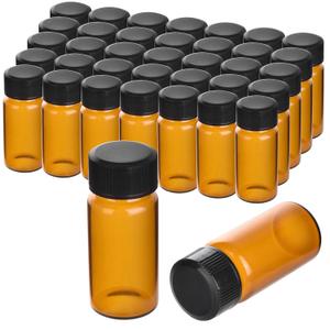 ESHATO 100 Pack 2ML Glass Sample Vial, Liquid Sampling Small Glass Bottle with Black Plastic Screw Caps,Leakproof,Light Weight and Corrosion Resistance(Brown)