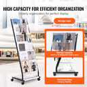 VEVOR Brochure Display Rack, 6-Tier Magazine Literature Display Stand, Floor Standing Magazine Rack Newspaper Catalog Holders, Movable with 4 Wheels (2 Lockable) for Shop Exhibitions Office, 6 Pockets