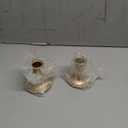 Gold Taper Candle Holder Set of 2, Hewory Short Skinny Brass Candlestick Holders, Vintage Small Low Metal Candles Sticks for Wedding Centerpieces Christmas Birthday Party Holiday Dinning Table Decor (Gold-2pcs)