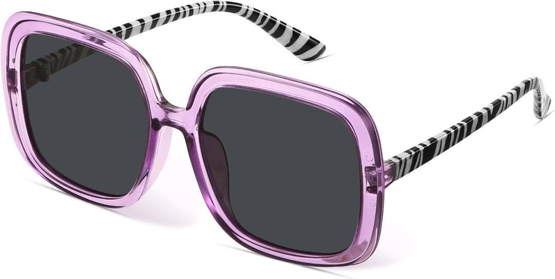 miyya Oversized Polarized Sunglasses Women, Trendy Retro Sun Glasses for Women 2025, Oversized Shades (Purple&zebra/Black)