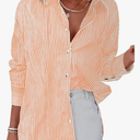 Diosun Womens Striped Button Down Shirts Classic Long Sleeve Stylish Collared Office Work Blouses Tops Size M Orange, White