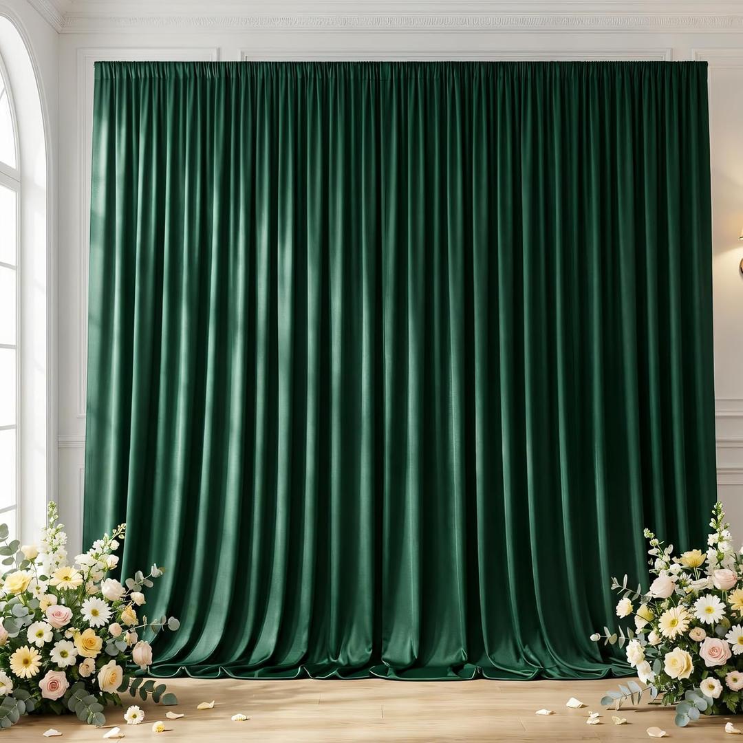 Hunter Green Backdrop Curtain - 10x10FT Back Drop Curtains for Parties Wrinkle-Free Soft Polyester Backdrop Wedding Decoration Photoground Backdrop Stain-Resistant for Back Drop Stand, 2 Panels