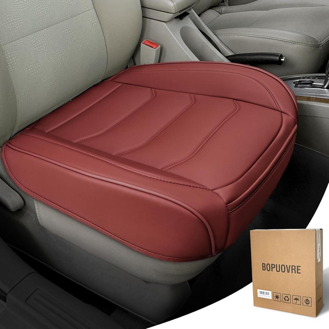 Car Seat Cover for Luxury & Comfort - PU Leather, Anti-Slip, Full Wrap Protection with Storage Pocket for Bottom Cushion - Universal Fit for 95% of Vehicles (Dull-red,1 Piece)