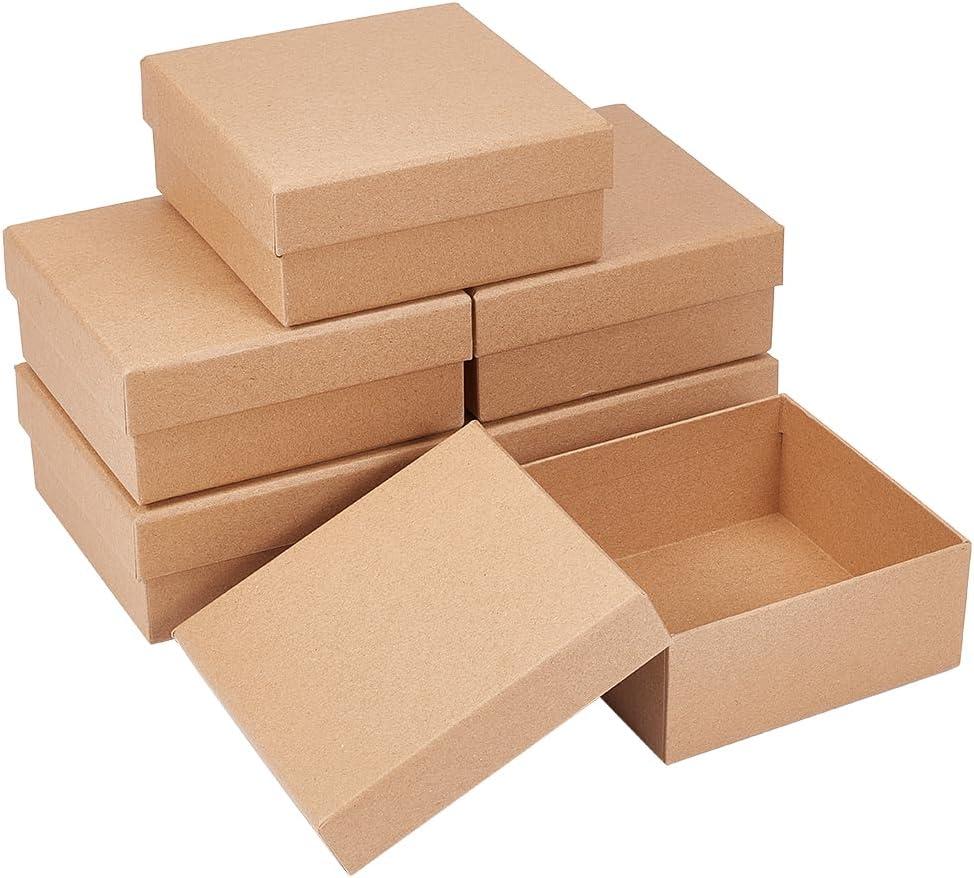 BENECREAT 6 Pack Kraft Paper Box, 5x5x2.2 Inch Jewelry Gift Boxes Cardboard Jewelry Boxes Kraft Case for Necklace Earring Storage, Wedding Christmas Party Favors