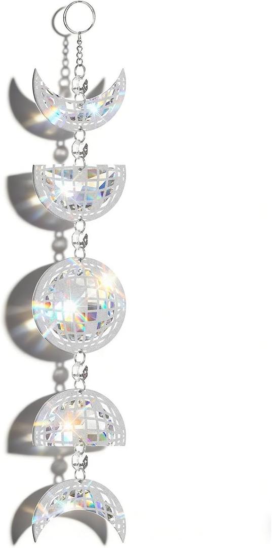 Sliner Disco Ball Moon Phase Hanging Pendant Handmade Sun Catcher for Windows Indoor Windows Ornament Party Christmas Wedding Holiday Decorations Gifts
