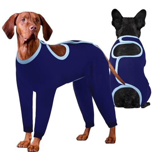 IDOMIK Dog Recovery Suit After Surgery,Long Sleeve Dog Surgical Onesie for Surgery, Soft Breathable Pet Pajamas Anti-Shedding, Adjustable Bodysuit Prevent Licking Wound, Cone Collar Alternative,Blue,3XL