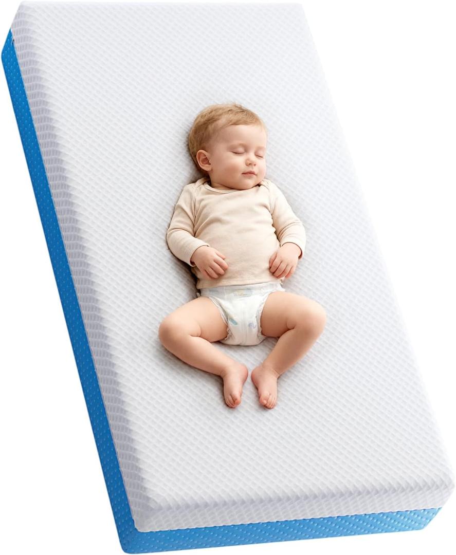 Tivellary Dual-Sided Crib Mattress Gel Memory Foam Infant & Toddler Mattress, Breathable Hypoallergenic Removable Cover, Fits Standard Cribs 52"x27.5"x5'', 52x28x5
