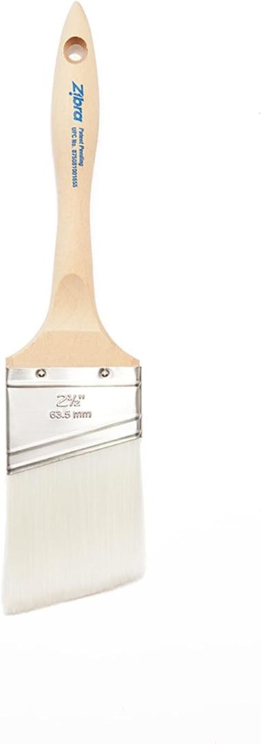 Zibra Angled Paint Brush for Painting Trim, Walls, and Doors, 2.5-inch, White, Pro Grade for All Paints and Stains