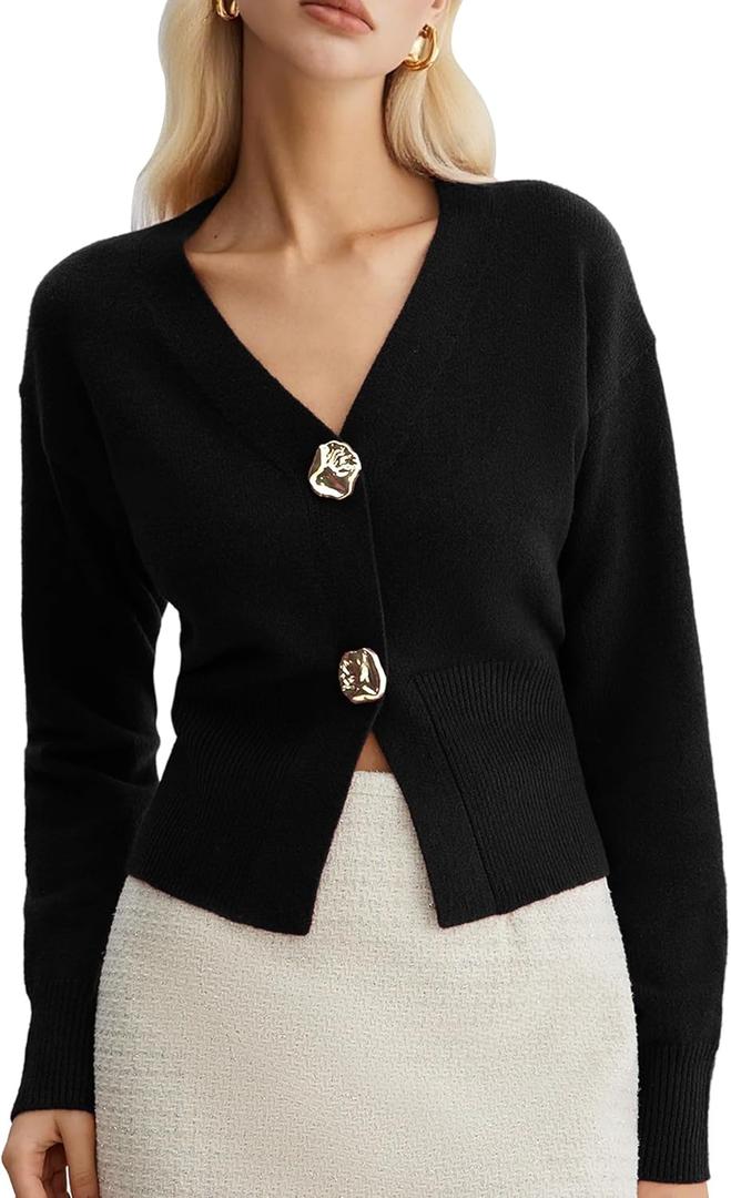 Sweaters for Women Long Sleeve V Neck Lightweight Knitted Outerwear Pullover Sweaters Trendy Tops (Large, Black)