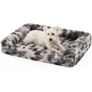 Faux Fur Orthopedic Dog Bed, Dog Bed for Large Size, Supportive Foam Pet Sofa with Waterproof Lining Cover, Washable U-Shaped Pet Couch with Anti-Slip Bottom, Tie-dye Grey L 36x27x6.5 inch