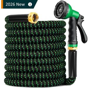 Garden Hose 100 ft, 2026 No Kink Expandable Water Hose 100ft with 10 Function Nozzle, Solid Metal Fittings, Durable Outer Fabric, Lightweight, Flexible, Leak-proof, Stretchy for Watering, Car Washing