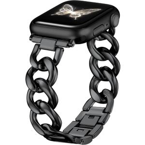 DaQin Black Band Compatible with Apple Watch Bands for Women 40mm 38mm 41mm 42mm 44mm 45mm 46mm, Metal Chain Link Steel Replacement Accessories Bracelet for iWatch Bands Series 11 10 9 8 7 6 5 4 3 2 1