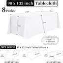 8 Pack White Table Cloth 90 x 132 Inch Rectangular Tablecloths for 6 Foot Rectangle Tables, Wrinkle Resistant White Tablecloth Washable Polyester Fabric Table Covers for Party Wedding Banquet