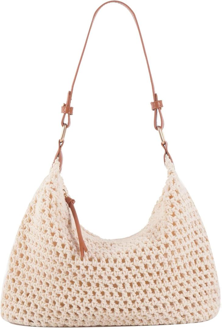 VODIU Woven shoulder Purse For Women,Straw handbag Summer Beach Travel & Daily crossbody bags with Zipper Closure