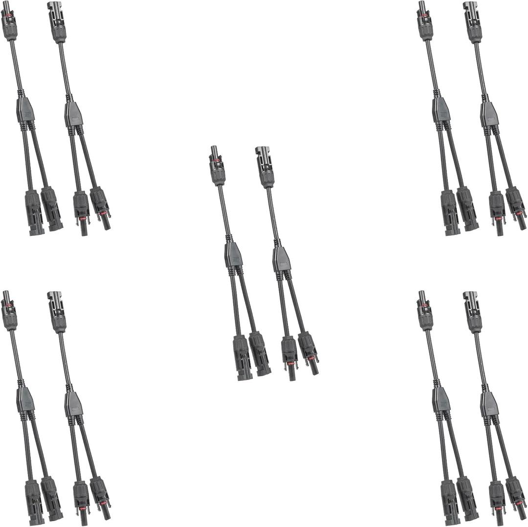 Solar Panel Connector 5 Pair 2 to 1 Y Branch Parallel Adapter, 30A 1000V 10AWG Tool-Free IP67 Waterproof Cable for Solar Panels (Y Branch, 2to1(5Pairs))