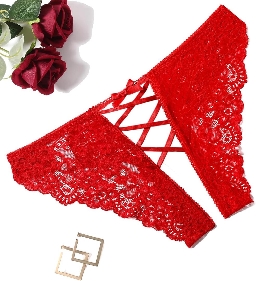 Avidlove Panties for Women Sexy Cheeky Underwear Criss Cross Lace Hipster Panty (Small, Red)