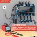 Veitorld Power Tool Organizer with Charging Station, Heavy Duty Modular Wall Mount Rack for Garage & Shed Organization, 4 Drill Holders, Fathers Day Birthday Gifts for Him Men Dad Him Husband(Blue)