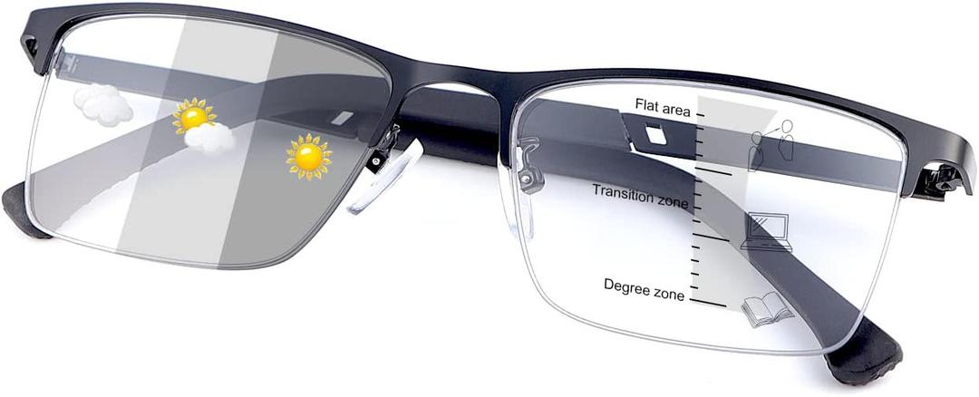 YIMI Photochromic Progressive Multifocus Reading Glasses Sun Readers UV Blue Light Blocking Transition Glasses for Men Women (Black)