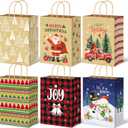 JUESMOS 24 Pack Kraft Christmas Gift Bags with Handles 10" Medium Paper Bags for Present Wrapping Holiday Paper Treat Goodie Bags for Christmas Party Favors and Decoration Supplies