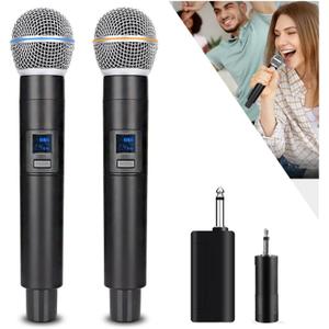 2.4G Wireless Microphone,Dual Microphones for Karaoke, Wireless Dynamic Microphone with Rechargeable Receiver,Plug and Play,Suitable for Speech, Wedding, Church, PA System (W58-2.4g)
