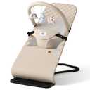 Baby Bouncer, Bouncer Seat for Babies 0-12 Months, Ergonomic Rocking Chair with Detachable Hanging Bar, 3-Height Adjustments, Foldable & Portable Infant Rocker, Machine Washable Fabric (Beige)