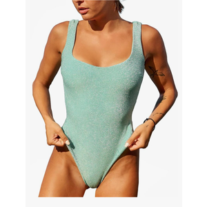 Women's Lurex One Piece Swimsuit Square Neck Tummy Control Backless Bathing Suits Size XS
