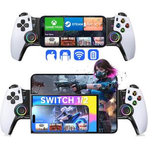 Mobile Gaming Controller for iPhone 15/16 Series/Android/Switch 2/Switch/OLED/iPad Mini, Wireless Phone Controller with Hall Joysticks/Hall Triggers/LED, Support Xbox Cloud, Steam Link, Call of Duty