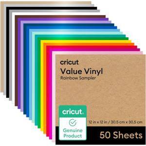 Cricut Value Permanent Vinyl - 50ft Rainbow Sampler, 12in x 12in Sheets (50 Count)