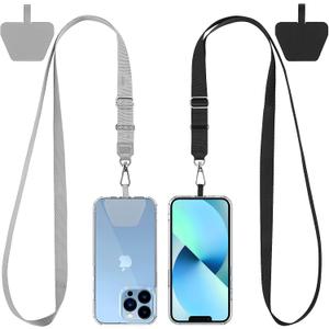 CACOE Phone Lanyard 2 Pcs Lengthened Adjustable Neck Strap,2 Pcs Patches,Universal Crossbody Multifuctional Cell Phone Lanyards Compatible with Most Smartphones(Black+Gray-2)
