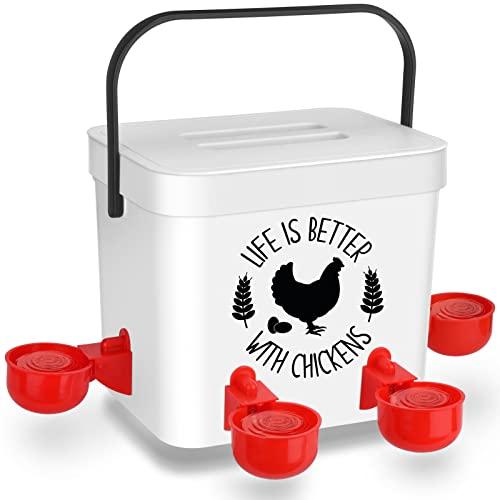 ‎Tgeyd Chicken Waterer - Chicken Water Feeder with 4 Water Cups - Automatic Chicken Waterer No Waste - Poultry Waterer with 2 Gallon for Chickens Ducks and Goose
